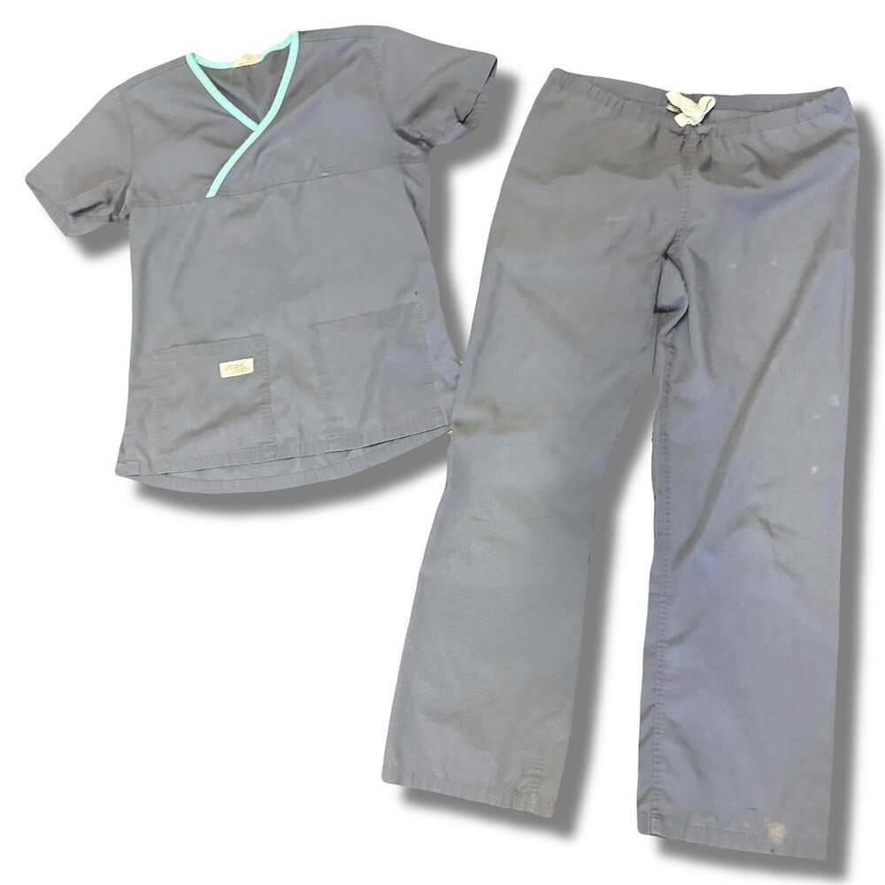 Urbane Scrubs Set Womens Size XS Gray Wrap V-Neck Top & Drawstring Pants